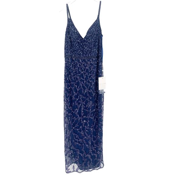 MAC DUGGAL Dress Size 14 Evening Gown Sequin Beaded Navy Blue NEW V Neck - Picture 4 of 7